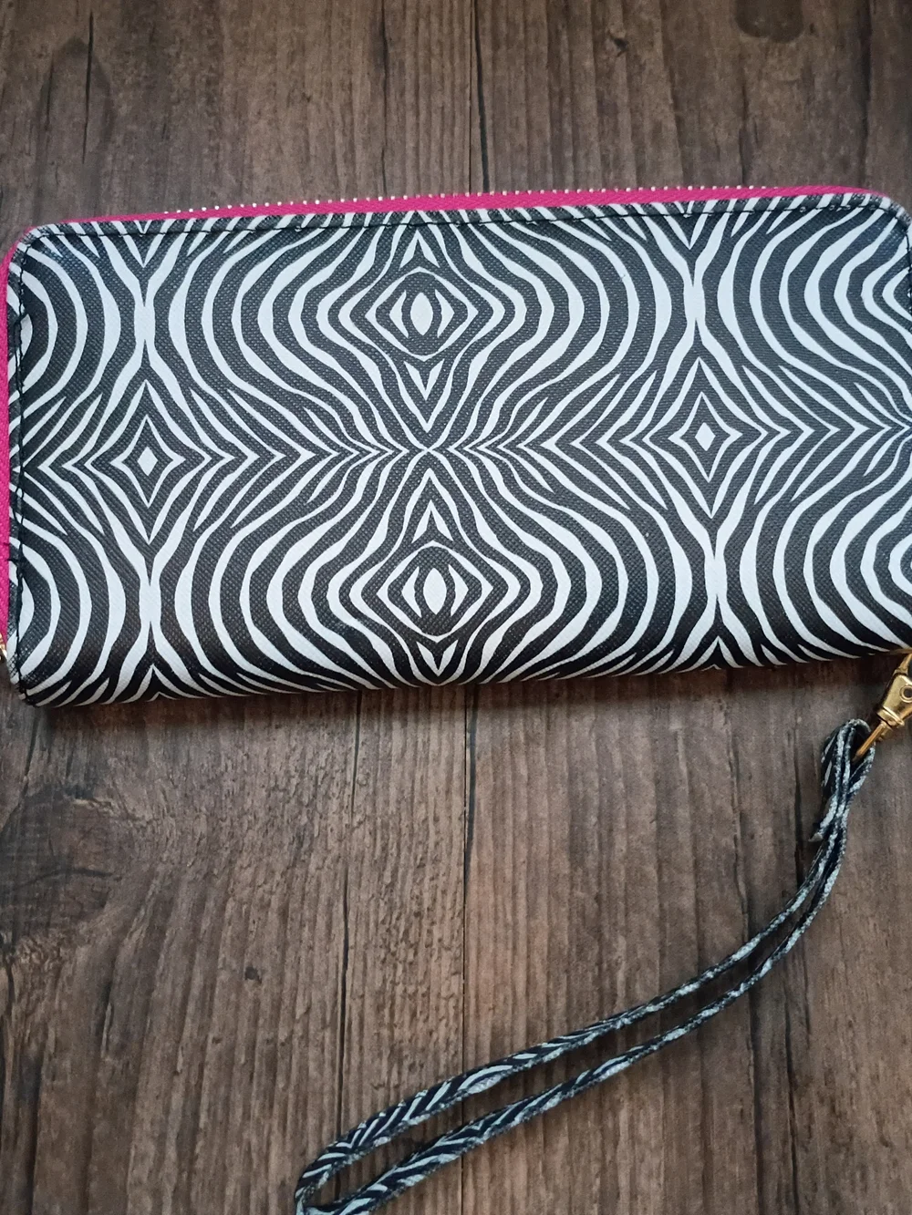 Simply Southern Black & White Patterned Wristlet Wallet with Pink Trim
